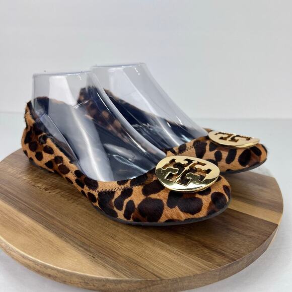 EUC TORY BURCH Reva Leopard Calf Hair Gold Hardware Ballet Flats 6.5 - Picture 3 of 9